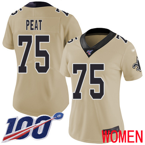 New Orleans Saints Limited Gold Women Andrus Peat Jersey NFL Football #75 100th Season Inverted Legend Jersey->youth nfl jersey->Youth Jersey